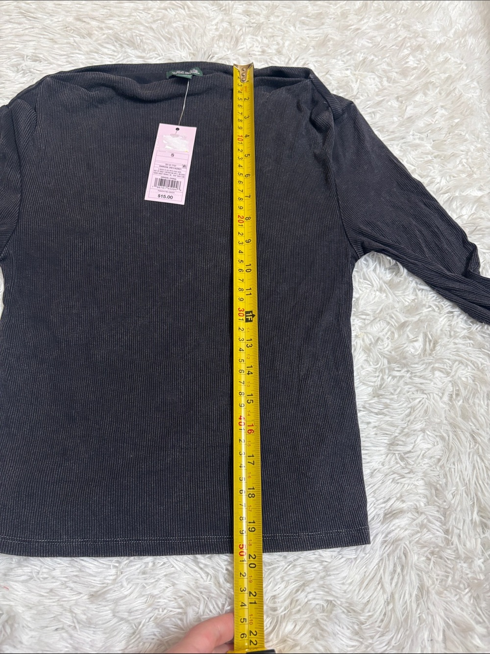 NWT Wild Fable Charcoal Grey/Black Long Sleeve Ribbed Crop Top Size S - Picture 7 of 9